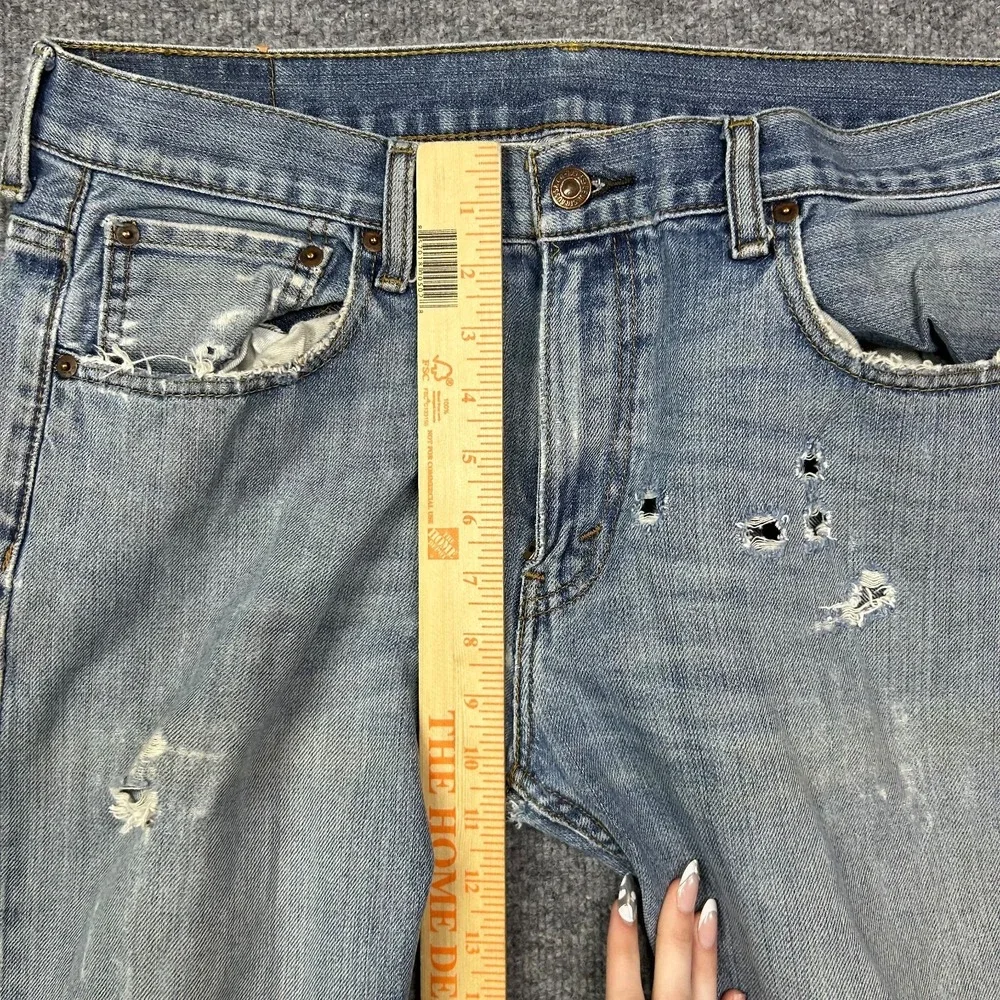 Levi's Jeans Men's Light Blue Denim Distressed Straight Fit Zip Fly - 35X32.5